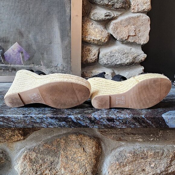 Forever 21 Black Suede Wedge Espadrille Sandals Size 7 - Picture 15 of 16